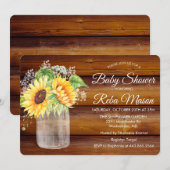 Zonnebloem Mason Jar Baby shower Invitation Kaart (Voorkant / Achterkant)