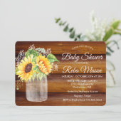 Zonnebloem Mason Jar Baby shower Invitation Kaart (Staand voorkant)