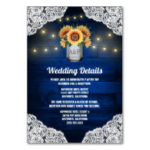 Zonnebloem Mason Jar Blauw Hout Trouwstok Kaarten