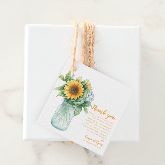 Zonnebloem Mason Jar bruiloft Dank u bericht Bedankjes Labels (In situ)