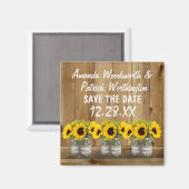 Zonnebloem Mason Jar Burlap en Kant Save the Date Magneet (Voorkant / Achterkant)
