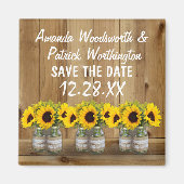 Zonnebloem Mason Jar Burlap en Kant Save the Date Magneet (Voorkant)