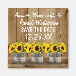 Zonnebloem Mason Jar Burlap en Kant Save the Date Magneet