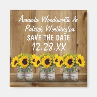 Zonnebloem Mason Jar Burlap en Kant Save the Date Magneet
