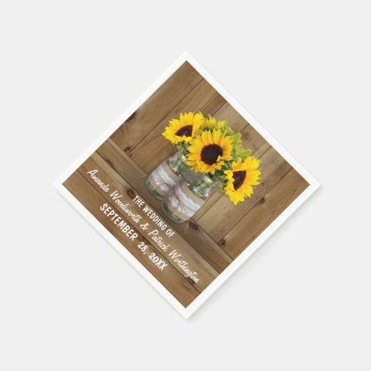 Zonnebloem Mason Jar Burlap + Kant bruiloft servet (Hoek)