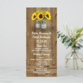 Zonnebloem Mason Jar Burlap + Kant Trouwprogramma' Programmakaart (Staand voorkant)