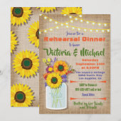 Zonnebloem Mason Jar Burlap repetitie diner Kaart (Voorkant / Achterkant)
