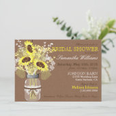 Zonnebloem Mason Jar Burlap Rustisch Vrijgezellenf Kaart (Staand voorkant)