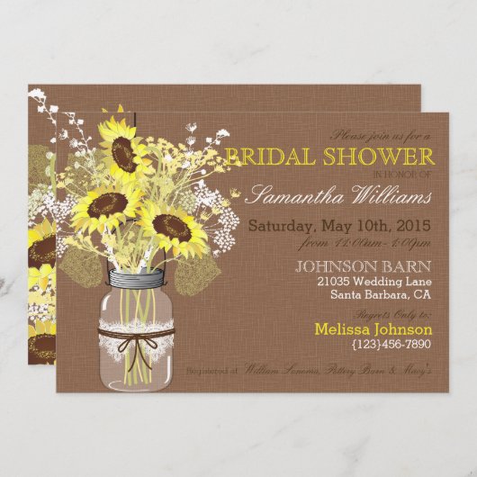 Zonnebloem Mason Jar Burlap Rustisch Vrijgezellenf Kaart (Voorkant / Achterkant)