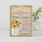 Zonnebloem Mason Jar Burlap Vrijgezellenfeest Kaart (Staand voorkant)