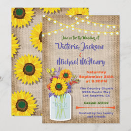 Zonnebloem Mason Jar Burlap Wedding Invitations Kaart