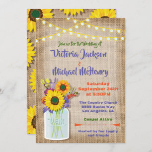 Zonnebloem Mason Jar Burlap Wedding Invitations Kaart