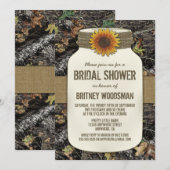 Zonnebloem Mason Jar Camo Bridal Shower Uitnodigin Kaart (Voorkant / Achterkant)