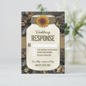 Zonnebloem Mason Jar Camo Bruiloft RSVP Kaarten (Staand voorkant)
