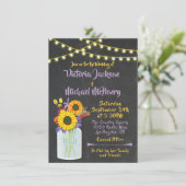 Zonnebloem Mason Jar Chalkboard Huwelijksuitnodigi Kaart (Staand voorkant)