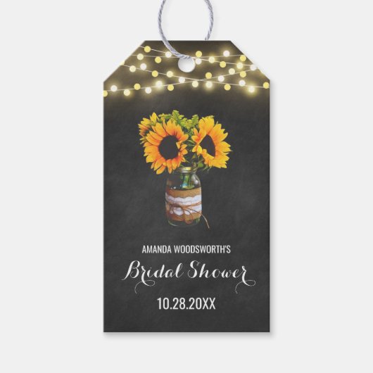 Zonnebloem Mason Jar Chalkboard Vrijgezellenfeest Cadeaulabel (Voorkant)