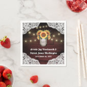 Zonnebloem Mason Jar Hout Kant Bruiloft Servetten (Insitu)