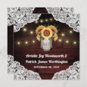 Zonnebloem Mason Jar Hout Kant Bruiloft Uitnodigin Kaart (Voorkant / Achterkant)