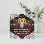 Zonnebloem Mason Jar Hout Kant Bruiloft Uitnodigin Kaart (Staand voorkant)