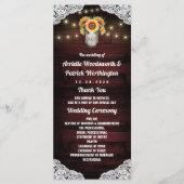 Zonnebloem Mason Jar Hout Kant Trouwprogramma's Programmakaart (Voorkant)