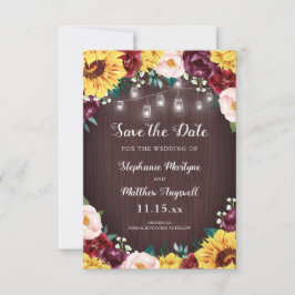 Zonnebloem Mason Jar Lights Bloemen Hout Bruiloft Save The Date