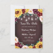 Zonnebloem Mason Jar Lights Bloemen Hout Bruiloft Save The Date (Voorkant)
