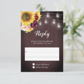 Zonnebloem Mason Jar Lights Bourgondië Bloemen bru RSVP Kaartje (Staand voorkant)