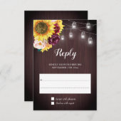 Zonnebloem Mason Jar Lights Bourgondië Bloemen bru RSVP Kaartje (Voorkant / Achterkant)