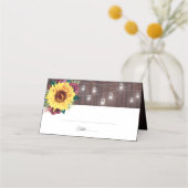 Zonnebloem Mason Jar Lights Hout Bruiloft Plaatskaartje (Voorkant)