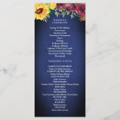 Zonnebloem Mason Jar Lights Marine Blauw Bruiloft Programmakaart (Achterkant)