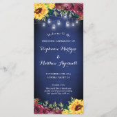 Zonnebloem Mason Jar Lights Marine Blauw Bruiloft Programmakaart (Voorkant)