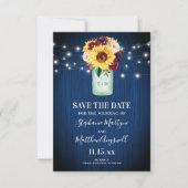 Zonnebloem Mason Jar Navy Blauw Save The Date (Voorkant)