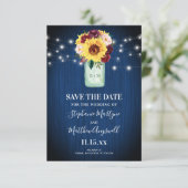 Zonnebloem Mason Jar Navy Blauw Save The Date (Staand voorkant)