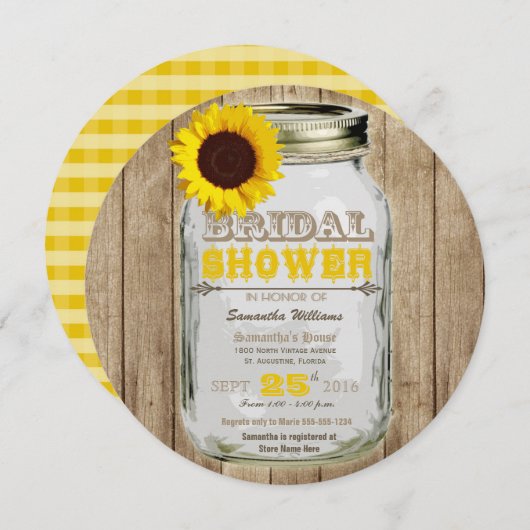 Zonnebloem Mason Jar Rustiek Vrijgezellenfeest Ron Kaart (Voorkant / Achterkant)