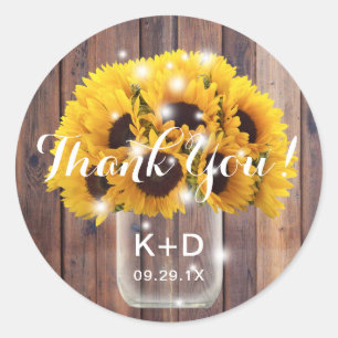 Zonnebloem Mason Jar Rustieke schuur bruiloft dank Ronde Sticker