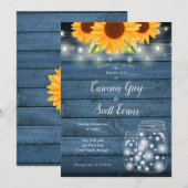 Zonnebloem Mason Jar Slingerlichtjes Rustieke Brui Kaart (Voorkant / Achterkant)