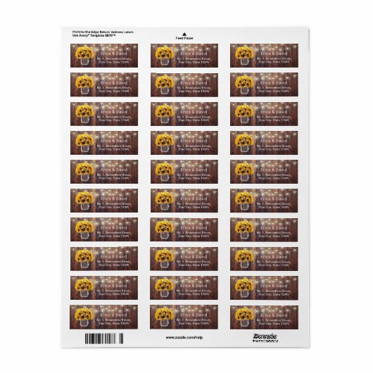 Zonnebloem Mason Jar String Lights Rustieke Bruilo Etiket (Full Sheet)