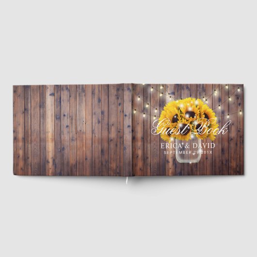 Zonnebloem Mason Jar String Lights Rustieke Bruilo Gastenboek (Volledig)