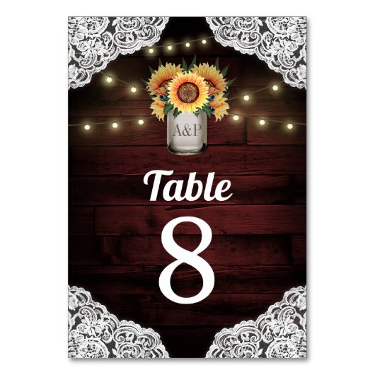 Zonnebloem Mason Jar Trouwtafel Aantal Kaarten (Voorkant)