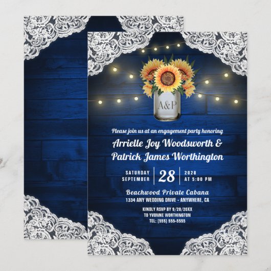 Zonnebloem Mason Jar Verlovingsfeest Uitnodigingen (Voorkant / Achterkant)