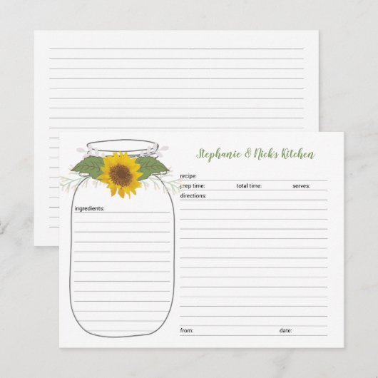Zonnebloem Mason Jar Vrijgezellenfeest Recept Kaar Briefkaart (Voorkant / Achterkant)