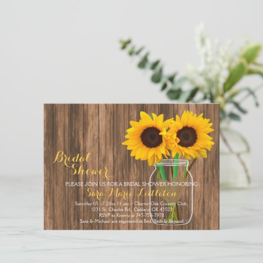 Zonnebloem Mason Jar Vrijgezellenfeest Uitnodigt Kaart (Staand voorkant)