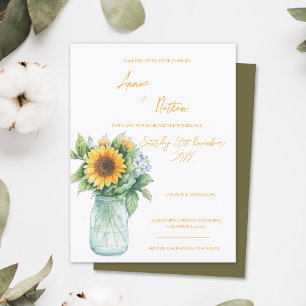 Zonnebloem Mason Jar Waterverf Huwelijksuitnodigin Briefkaart