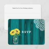 Zonnebloem Mason Jar Wood Rustieke bruiloft RSVP Kaartje (Voorkant / Achterkant)