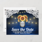 Zonnebloem Mason Jar Wood Save the Date Briefkaart (Voorkant / Achterkant)
