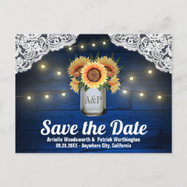 Zonnebloem Mason Jar Wood Save the Date Briefkaart