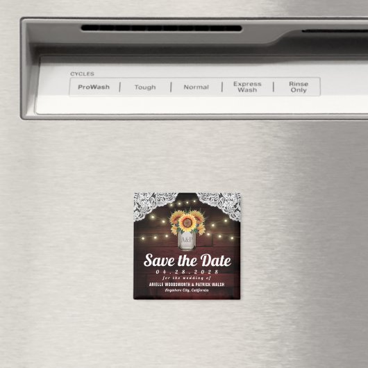 Zonnebloem Mason Jar Wood Save the Date Magnets Magneet (Insitu (Vaatwasser))