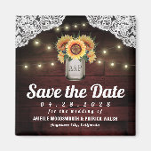 Zonnebloem Mason Jar Wood Save the Date Magnets Magneet (Voorkant)