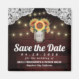 Zonnebloem Mason Jar Wood Save the Date Magnets Magneet
