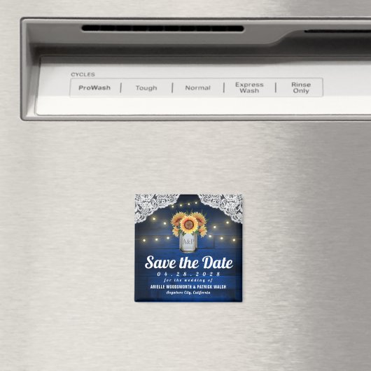 Zonnebloem Mason Jar Wood Save the Date Magnets Magneet (Insitu (Vaatwasser))